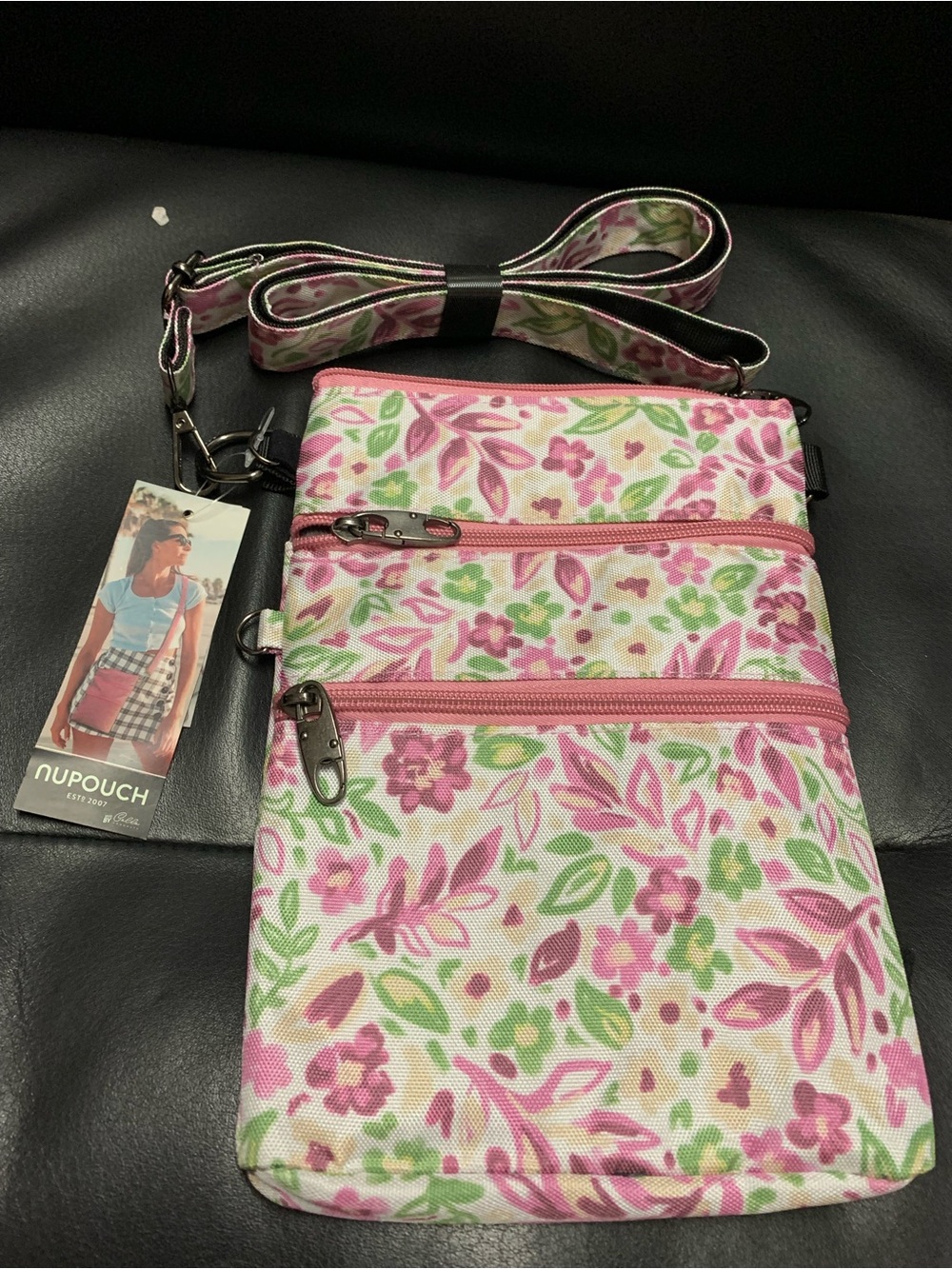 NuPouch Floral Crossbody Bag in Pink & Green